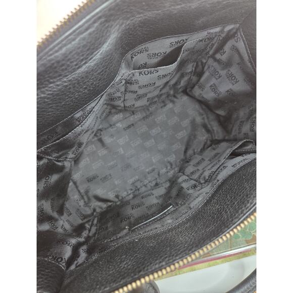 Michael Kors Manhattan Womens Satchel Handbag Black Pebble Gold Hardware W Strap - Picture 9 of 16